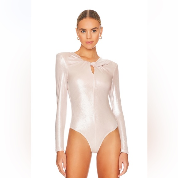 Astr Tops - ASTR the Label Metallic Shimmer Bodysuit – Keyhole Twist Detail (Size S)